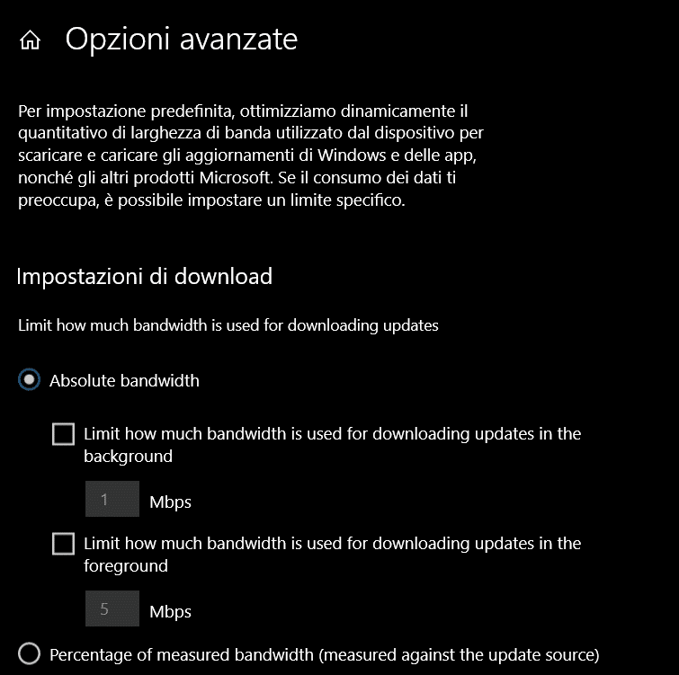 Nuovi limiti da impostare per Windows Update