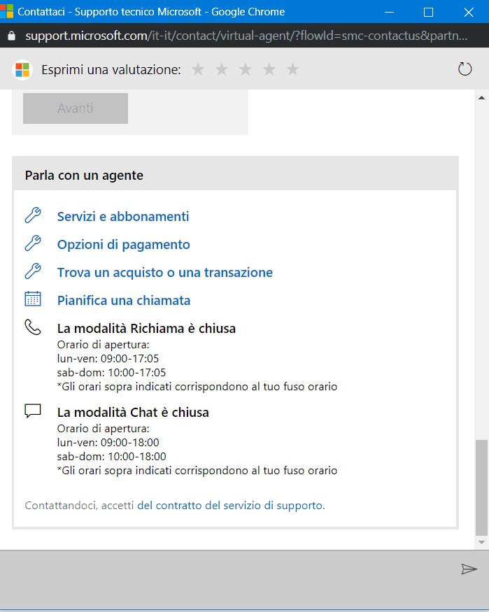 Pianifichiamo una chiamata di supporto da Microsoft
