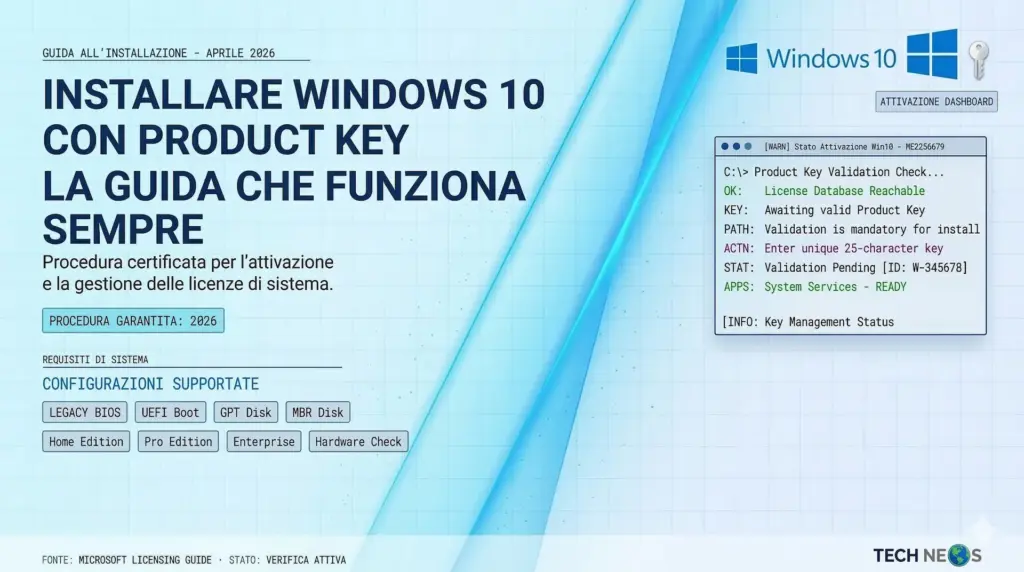 Installare Windows 10 con Product Key: la guida che funziona sempre
