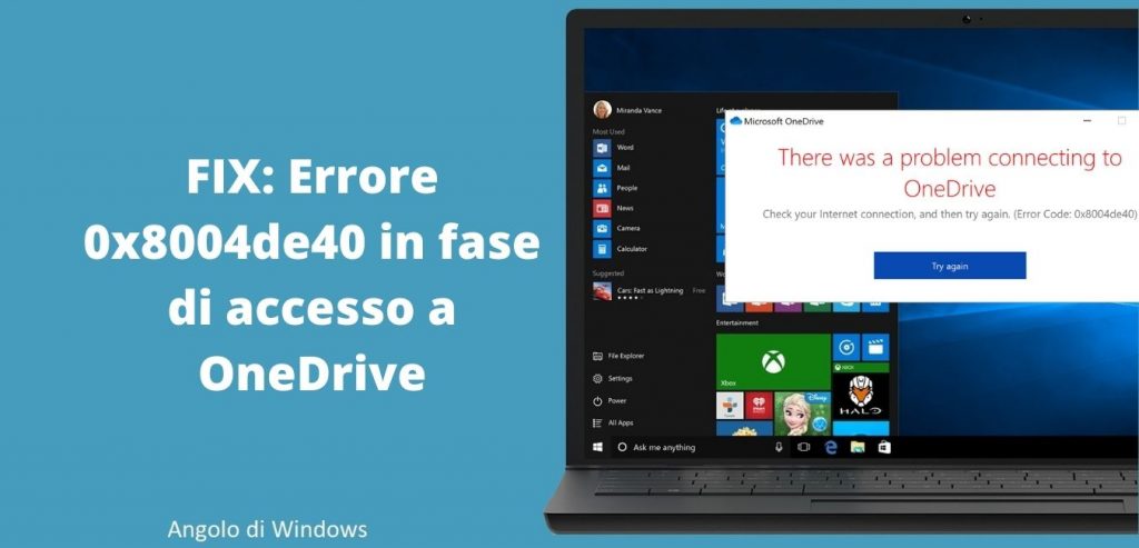 Проблема при подключении к onedrive 0x8004de40