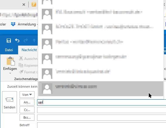 FIX: Auto-completamento di Outlook si apre verso l'alto, contatti troncati