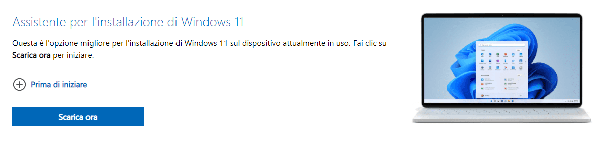 Come scaricare l'assistente per l'insallazione di Windows 11