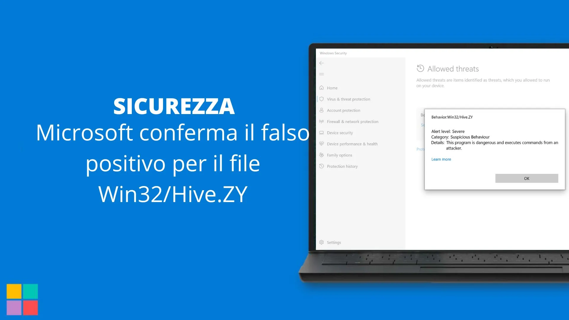 Microsoft conferma il falso positivo per il file Win32 Hive.ZY