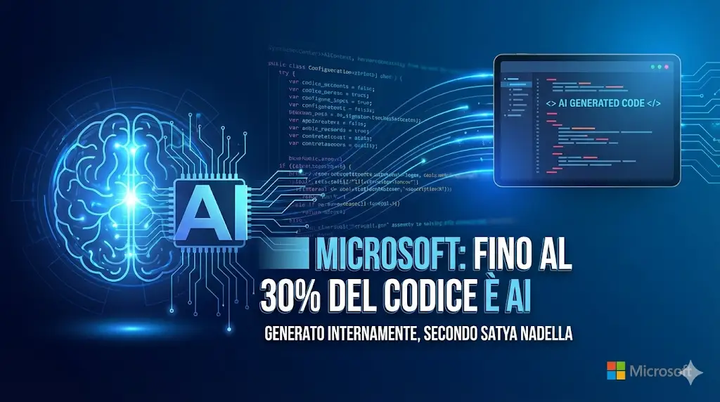 Microsoft: fino al 30% del codice prodotto internamente è generato da AI, secondo Satya Nadella