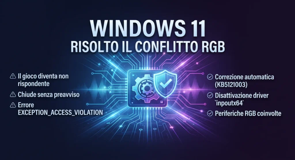 Crash nei giochi su Windows 11 Microsoft blocca il driver inpoutx64 RGB